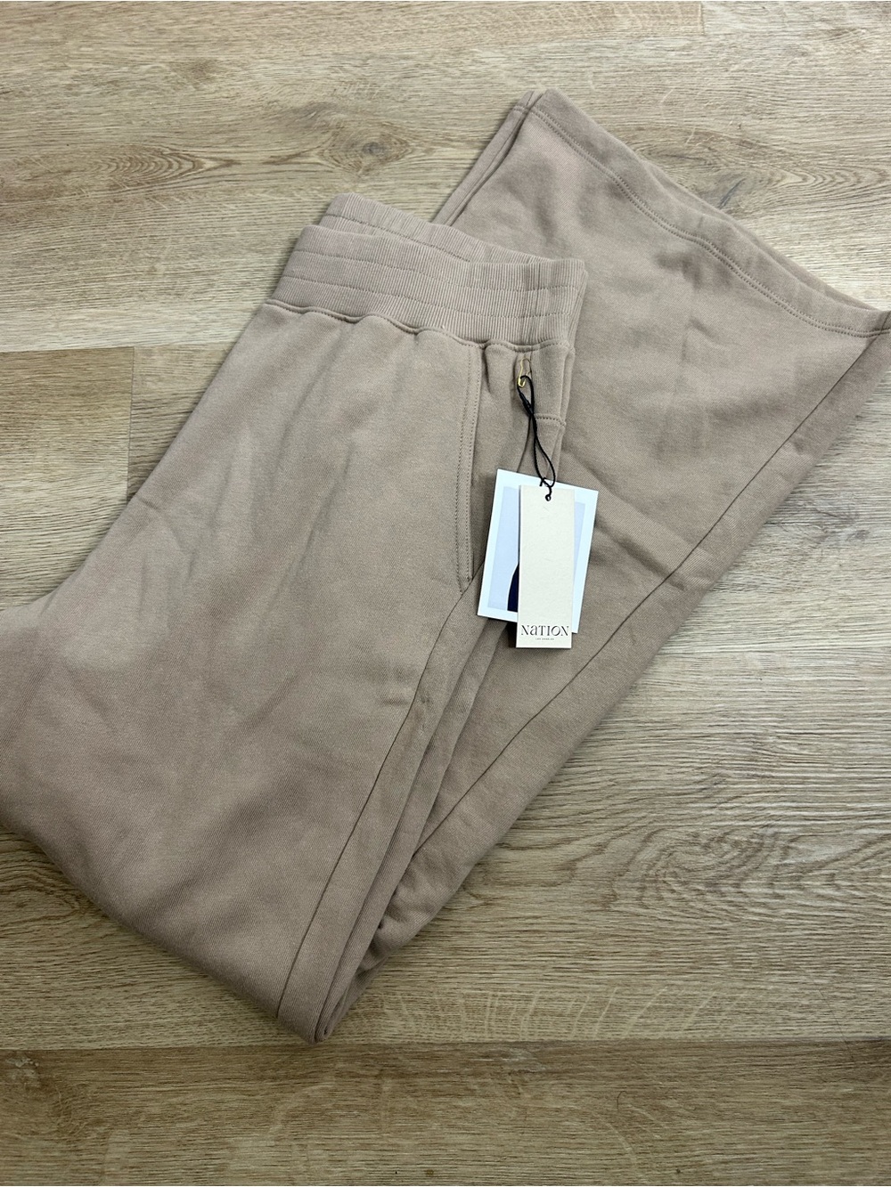 NWT Nation LA 100% Cotton Wide Leg Flare Pull on Sweatpant in Mushroom